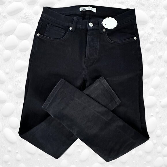 ZARA STRETCH BLACK SKINNY JEANS - BUTTON FRONT - 30" - Picture 2 of 7